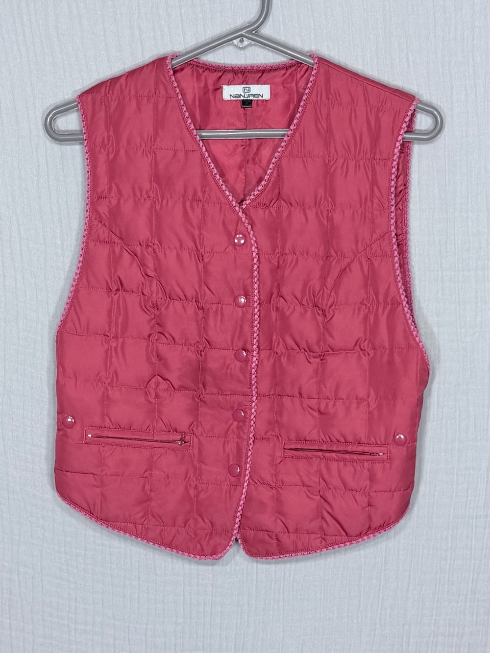 Vintage NAN’JREN Quilted Snap Front Vest Rosy Red Adjustable Side Snaps